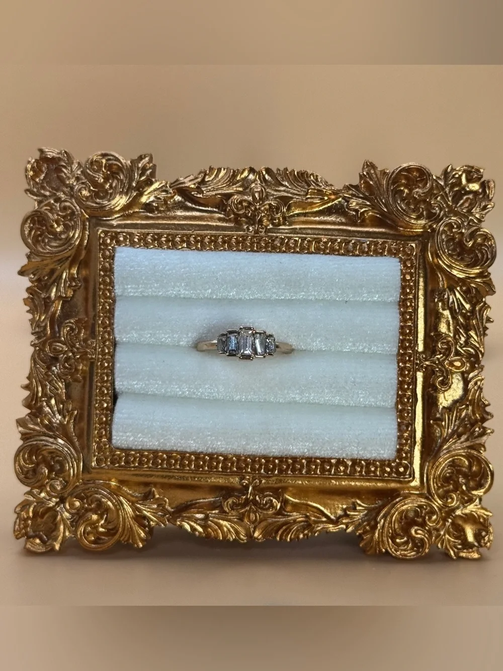 🌵Dainty Emerald Cut CZ with Gold Toned Band Sz 6